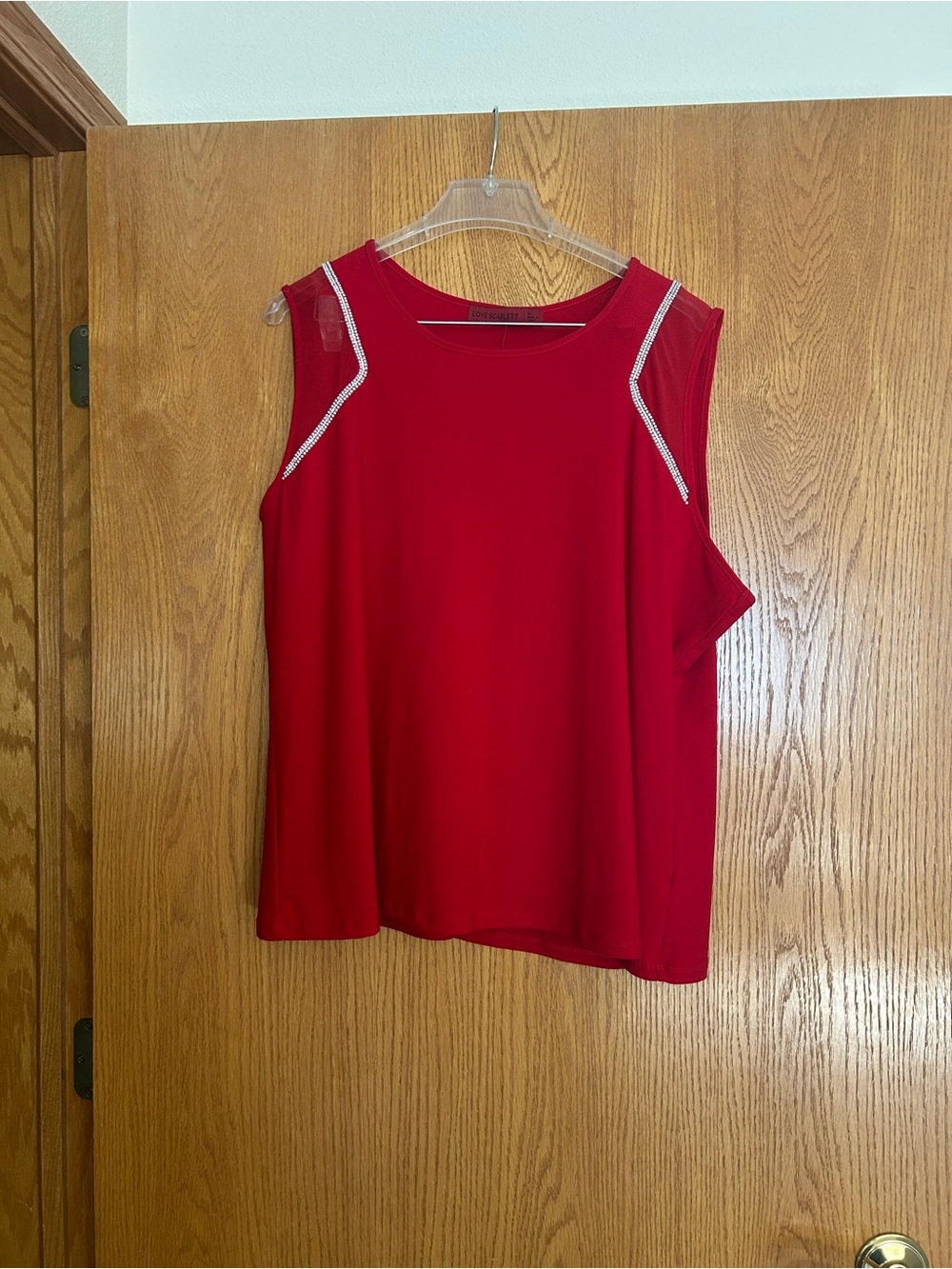 Red Sleeveless Tank with Silver Shoulder Trim